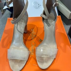 Vince Camuto Cream Stiletto Heels with Transparent Strap